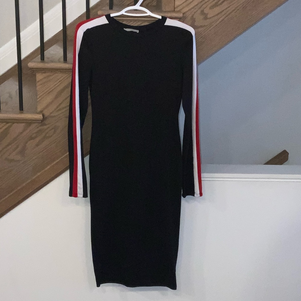 Zara Black Midi Dress with Red and White Stripes